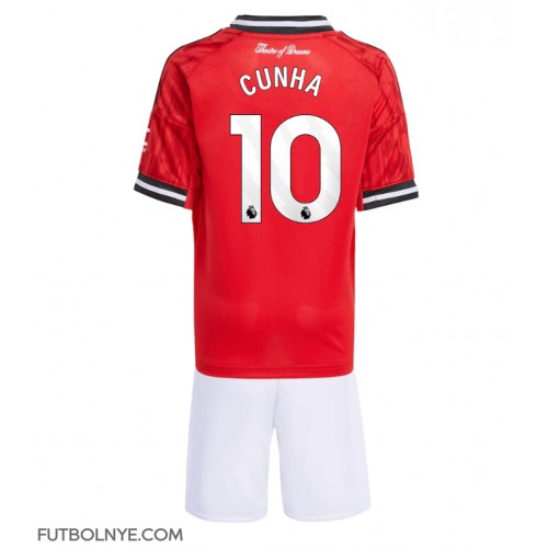 Camiseta Manchester United Matheus Cunha #10 Primera Equipación para niños 2025-26 manga corta (+ pantalones cortos)